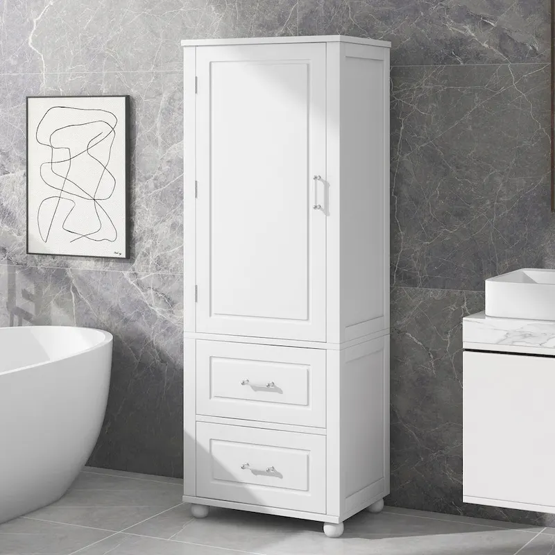 Freestanding Storage Cabinet with Two Drawers and Adjustable Shelf