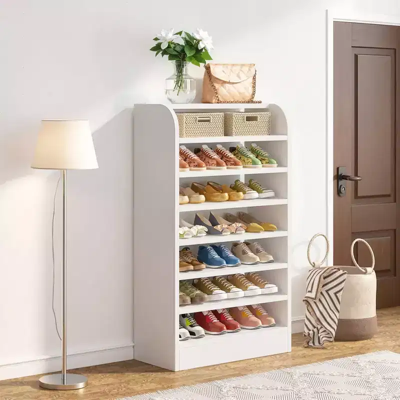 120 cm Wooden Shoe Cabinet �C 8-Shelf Open Storage Rack for Hallway