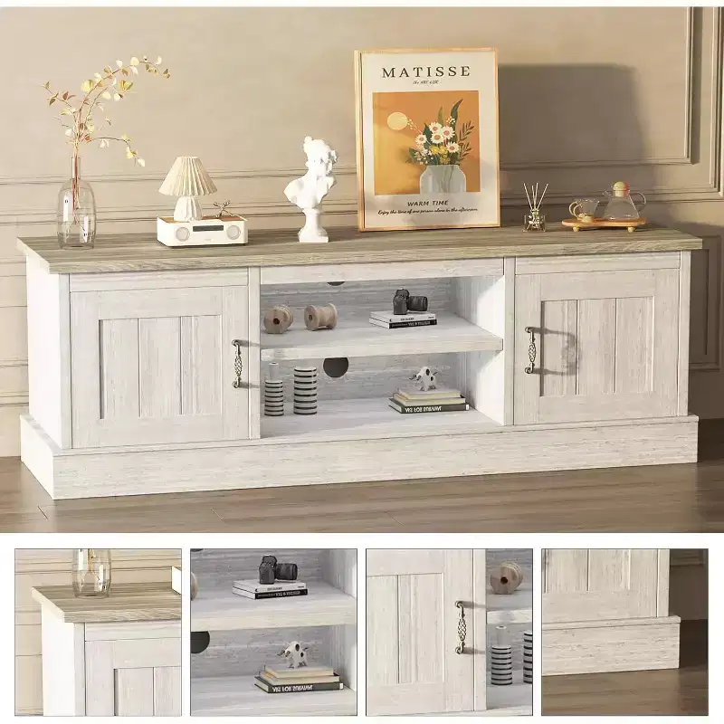 Farmhouse TV Stand for 65 in TVs Entertainment Center with Storage Cabinets Modern Media Console Table Rustic Wood Design for Living Room