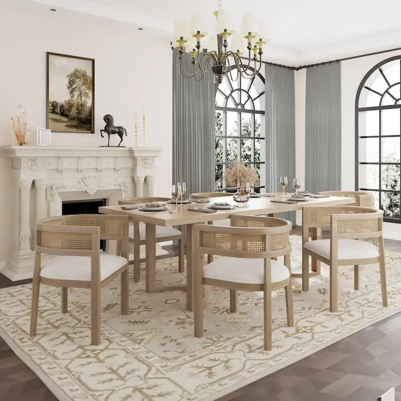 Lythor 7pc Dining Set with Cushioned Seats, Cane Rattan Webbing, Rubberwood by Christopher Knight Home