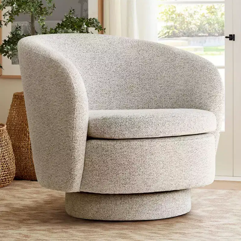30.5 Modern Swivel Barrel Chair, Textured Tweed Upholstered Round Accent Armchair for Living Room, Bedroom Reading Nook - Panipeachy