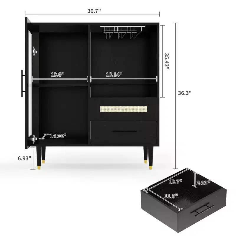 Modern Wine Bar Cabinet & Mini Coffee Bar Cabinet with Storage,Liquor Storage Sideboard with Tempered Glass Door &Drawers for Home Kitchen,Dining Room
