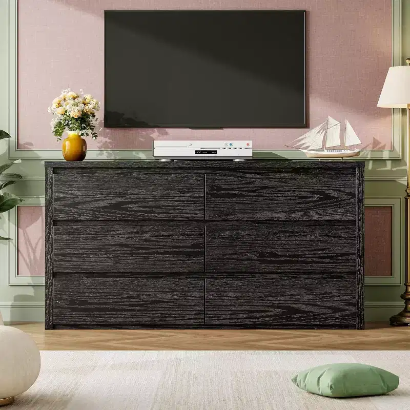 6-Drawer Modern Dresser for Bedroom, Wide Wooden Storage Chest with Handle-Free Design, Large Storage Cabinet for Living Room, Hallway, or Entryway