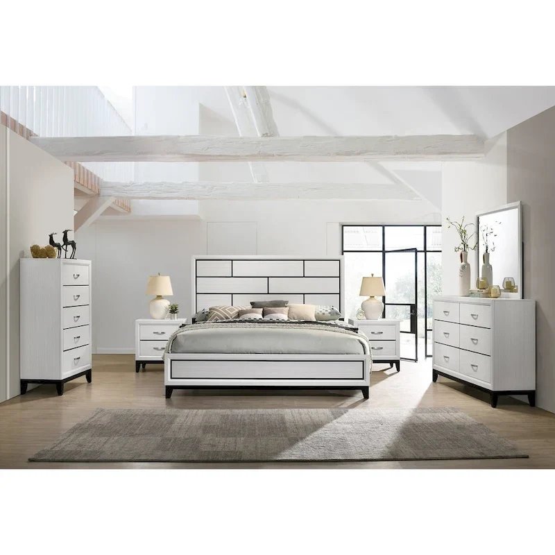 Roundhill Furniture Stout White Panel Deluxe 6-piece Bedroom Set