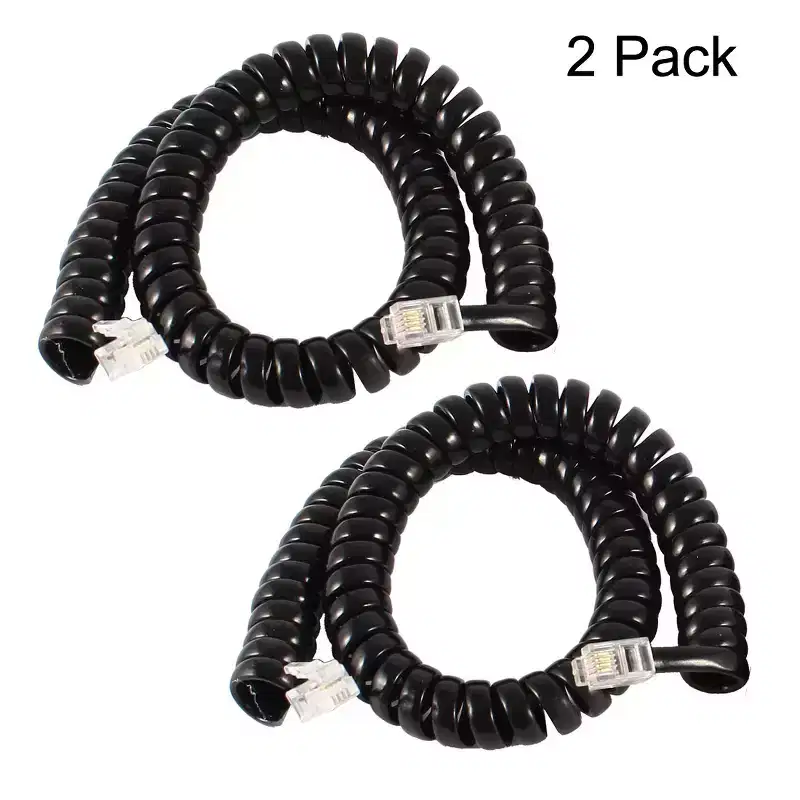 Unique Bargains 2 Pack Telephone Cord 3 Ft Coiled Landline Telephone Handset Cord RJ9 4P4C Phone Line Wire Cable Black