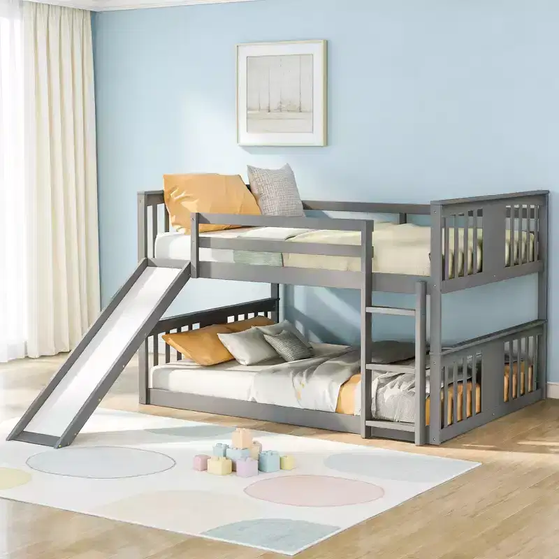 Luxystar Full Over Full Low Bunk Bed with Reversible Slide