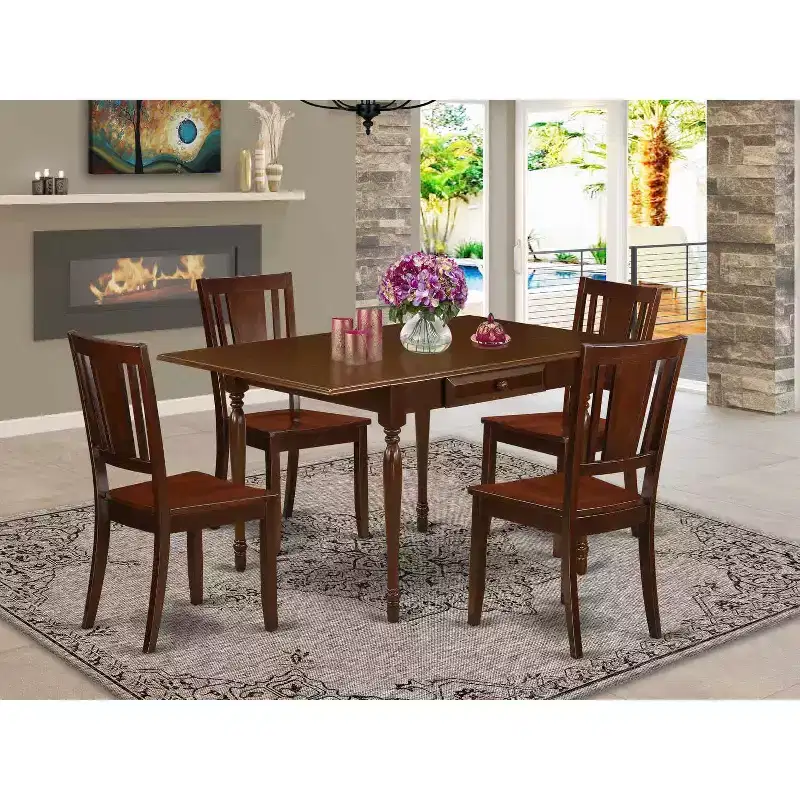 HomeStock 5-Pc Mahogany Finish Solid Wood Top-Dining Room Set with Dropleaf-Seats 4