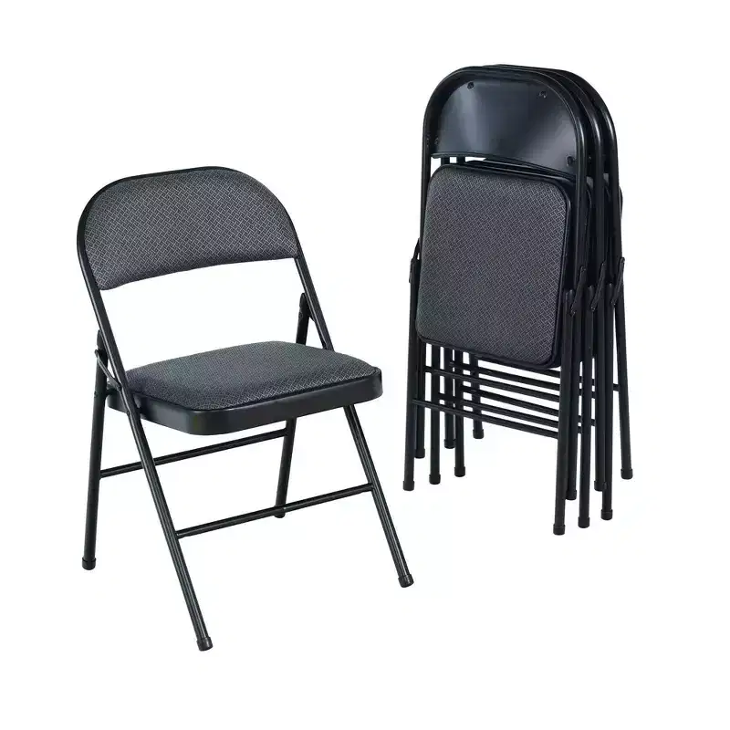Black & Gray Fabric Padded Folding Chair, Set of 4