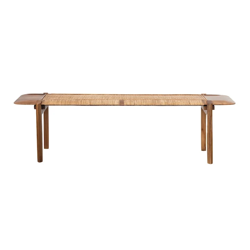 Teakwood and Rattan Bench