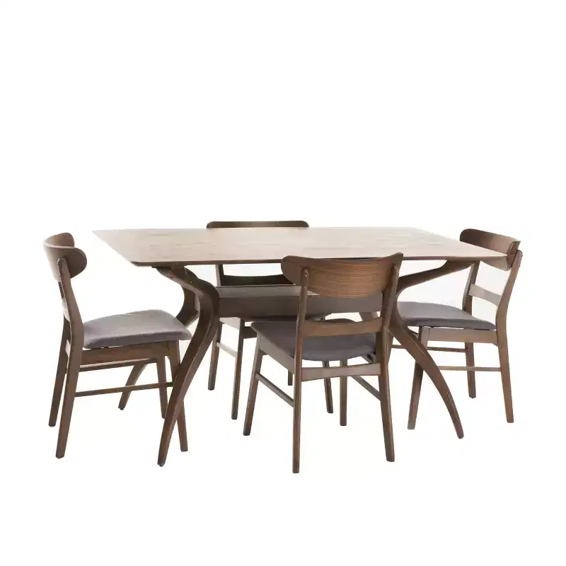 GDFStudio Isador Mid-Century Modern Fabric Upholstered Wood 5 Piece Dining