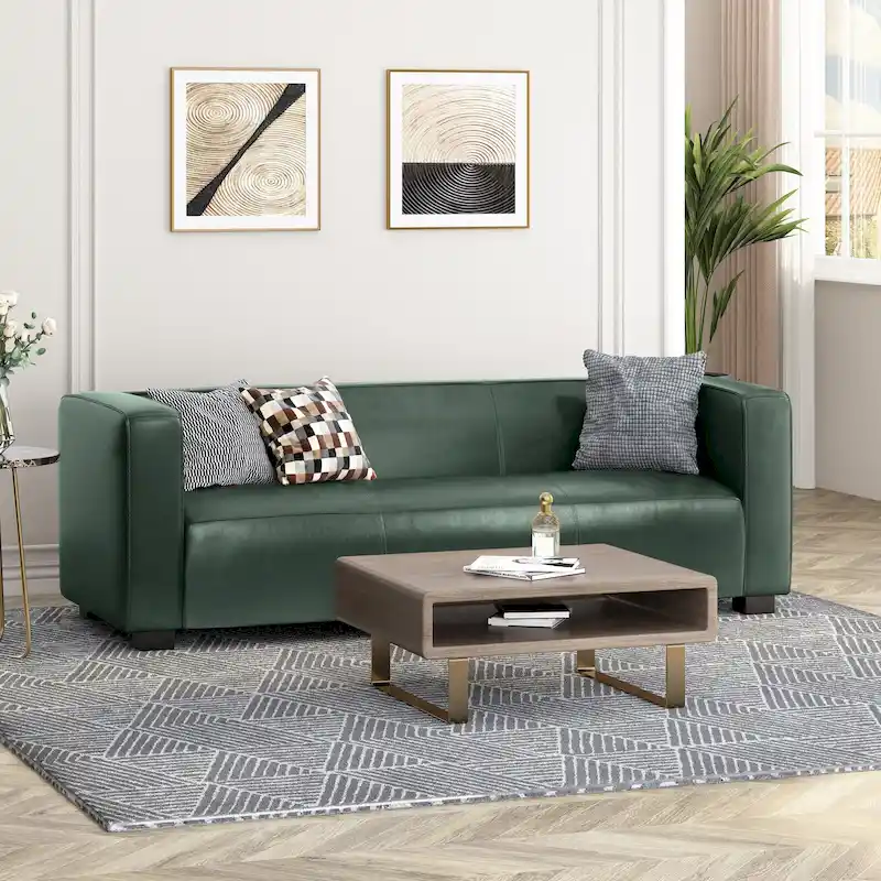 Green PU 3-Seater Sofa 80 Inch Tuxedo Design Contemporary Birch Wood Legs