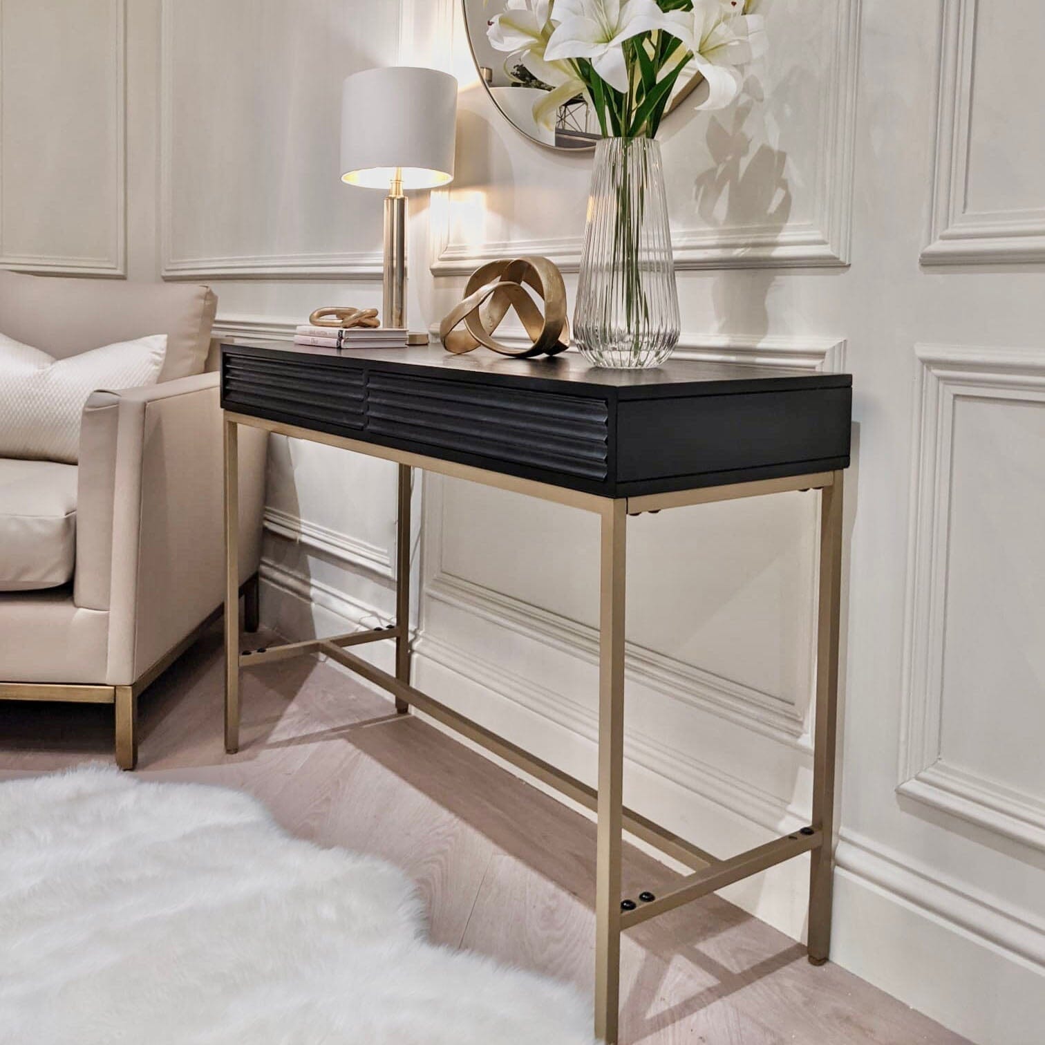 Black & Gold Rippled Console Table
