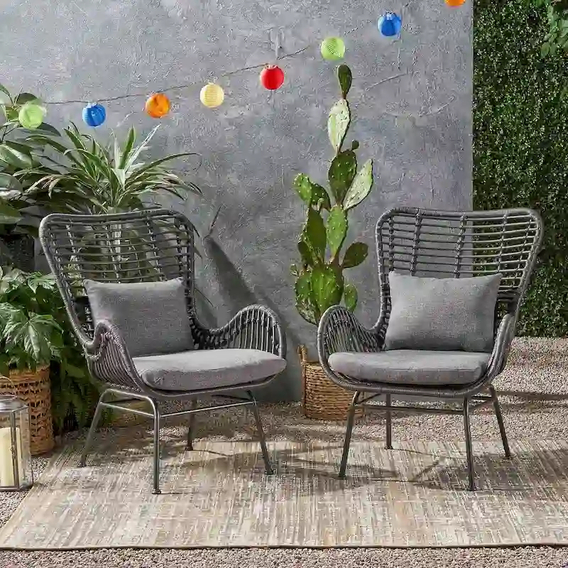 2 PCS Outdoor Modern Rattan Chair Set of 2 by Christopher Knight Home