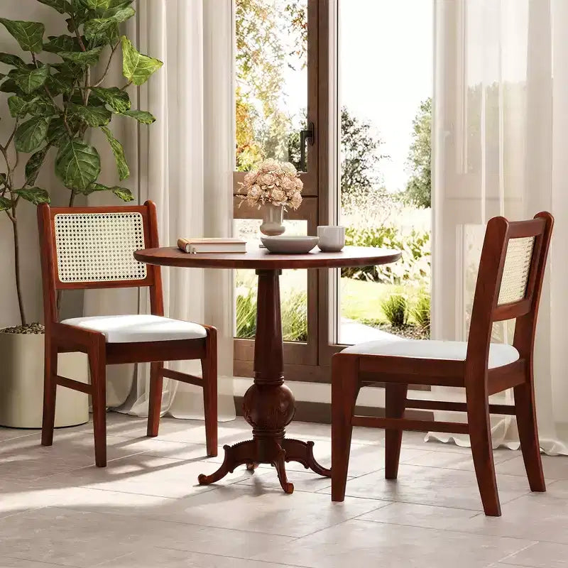 Costway 2PCS Rattan Dining Chairs Upholstered Kitchen Chairs w/ Rubber Wood Frame