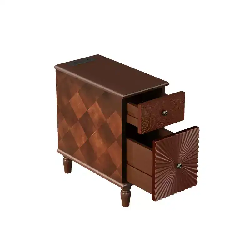 sumyeg Modern Slim Side Table with 2 Drawers Narrow Nightstand