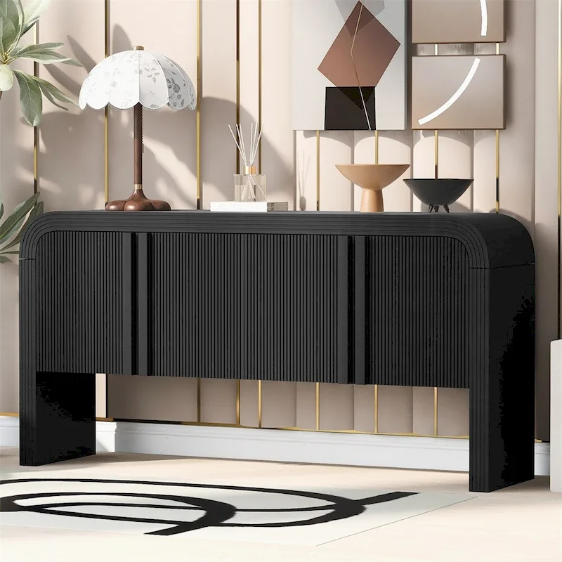 Striped Storage Cabinet with 4 Doors, Adjustable