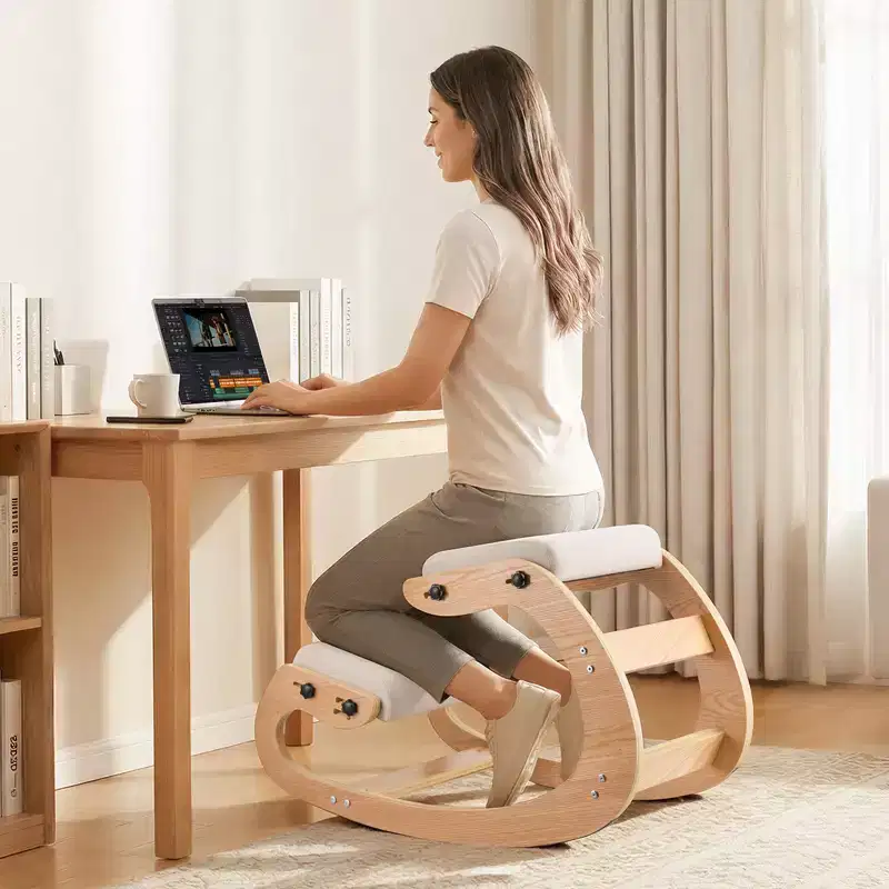VEVOR Ergonomic Kneeling Chair, Wooden Posture Knee Chair with Adjustable Thick Foam Cushions & Solid Wood Frame, Adjustable Height, Beige