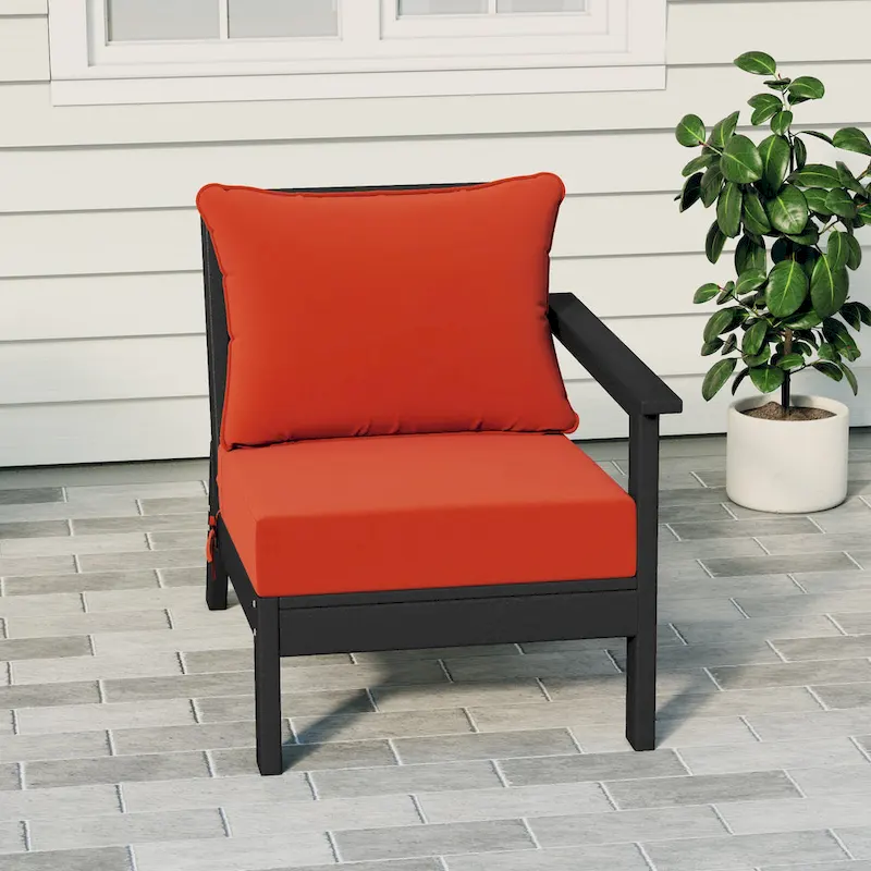 Polytrends Birchwood All Weather HDPE Outdoor Patio Deep Seating Black Right Arm Facing Chair With Cushions (1-Piece)