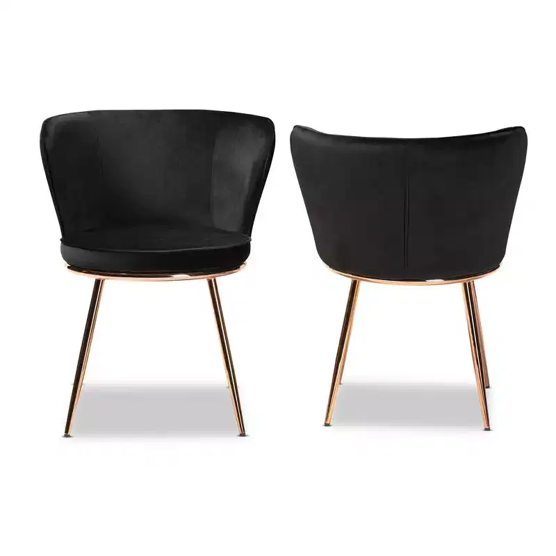 2pc Farah Velvet Fabric Upholstered Metal Dining Chair Set - Baxton Studio