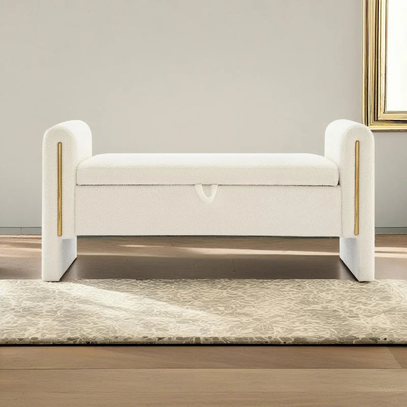 Athena Modern Teddy Fabric Bed-End Storage Bench with Arms