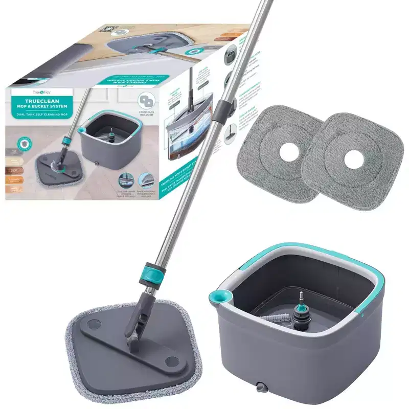 True & Tidy TrueClean Spin Mop & Bucket System: Cleaning Tools, Microfiber, 11.8 x 7.28 x 11.8 Inches