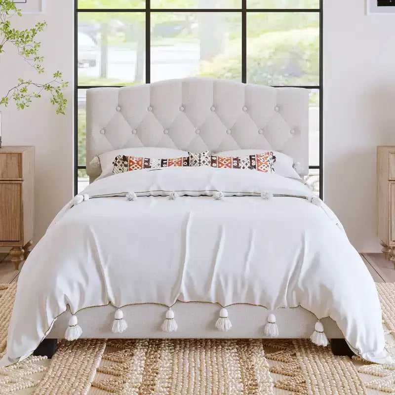 Upholstered Platform Bed with Adjustable Saddle-Curved Headboard