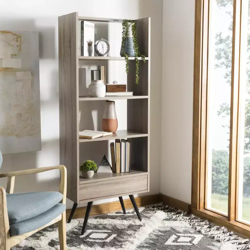 Terrence Etagere - FOX4277 - Light Brown/Black - Safavieh Couture