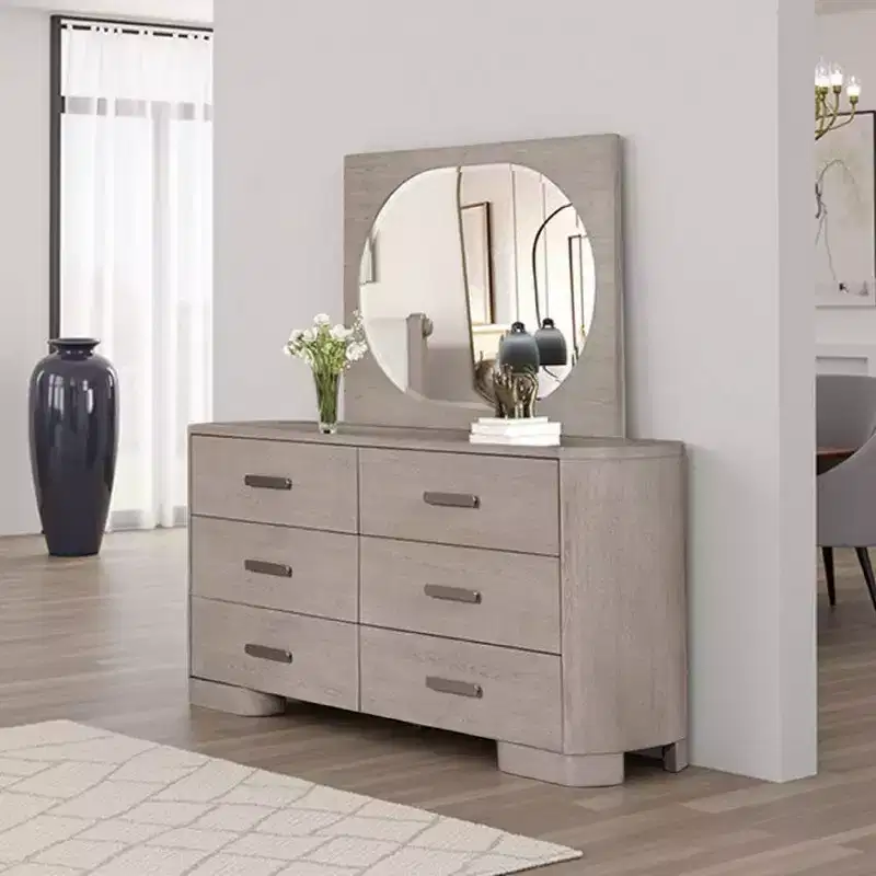 Royal Hampton Mirror, Round Beveled Edges, White Oak Solid Rubberwood 36x46