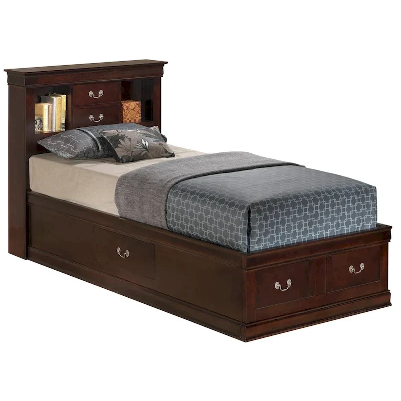 Classic Bookcase Storage Bed with Dovetail Drawers Multiple Colors