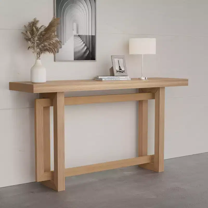 GDFStudio Wystan 59.05 Modern Wooden Rectangular Narrow Console Table with Rubberwood Legs