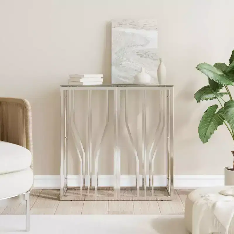 vidaXL Console Table Accent Side End Table for Living Room Stainless Steel - Silver Glass