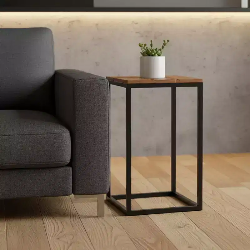 HomeRoots 25 Black And Chestnut Solid Wood Rectangular End Table