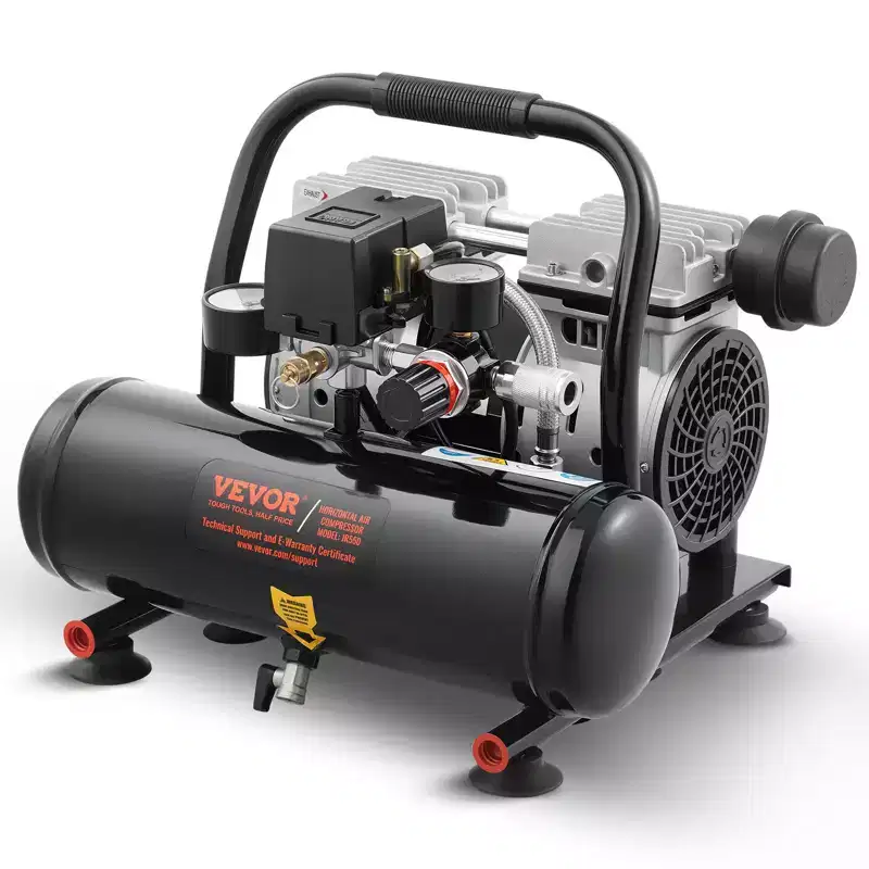VEVOR Air Compressor, 1 Gallon Steel Tank, 1HP 1.5 CFM 90PSI Oil Free Air Compressor & Max. 120PSI Pressure,78dB Ultra Quiet Portable Compressor,Black