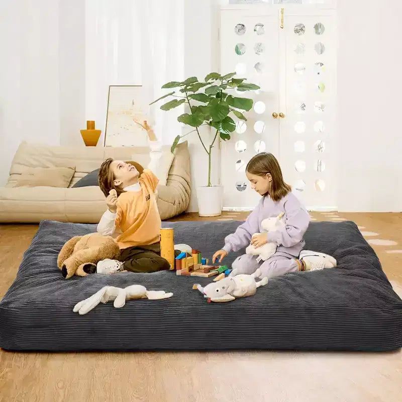2-in-1 Full Size Giant Bean Seat - Convertible Corduroy Floor Mattress Sofa Couch with High Density Foam for Bedroom, Living Room