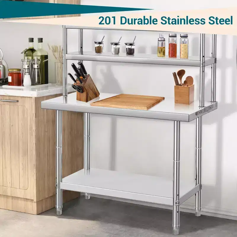 48x24 Stainless Steel Work Table with Top Shelf  48x12 Durable Prep Table for Kitchen, Restaurant, Warehouse & Industrial Use