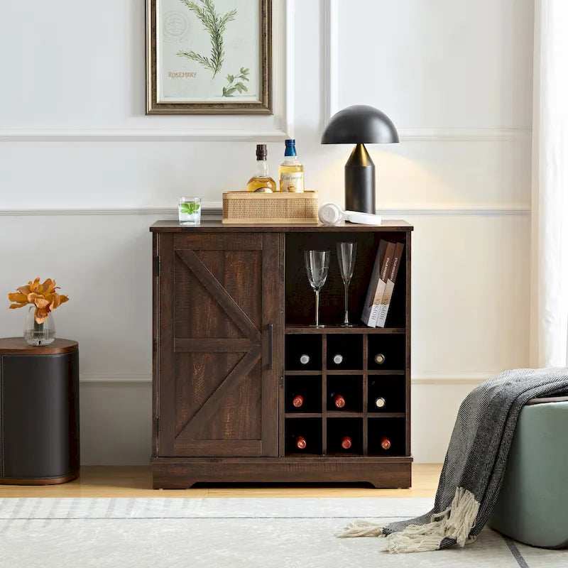 Farmhouse Sideboard Cabinet with Wine Rack, Drawer & Adjustable Shelves