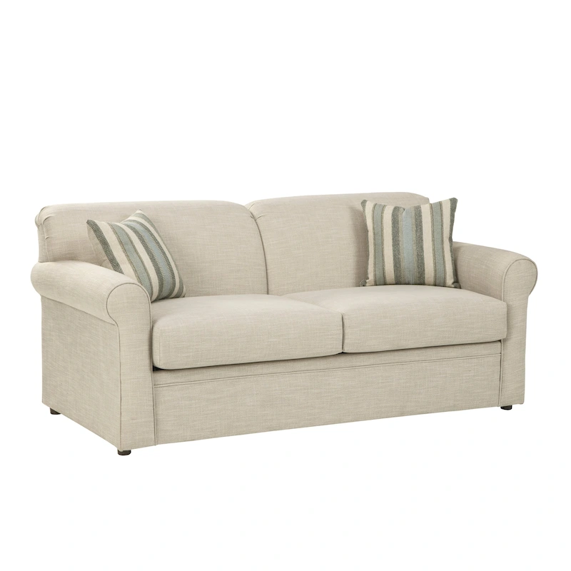 Belgian Ivory Sleeper Sofa Bed w/ Gel Memory Foam Mattress