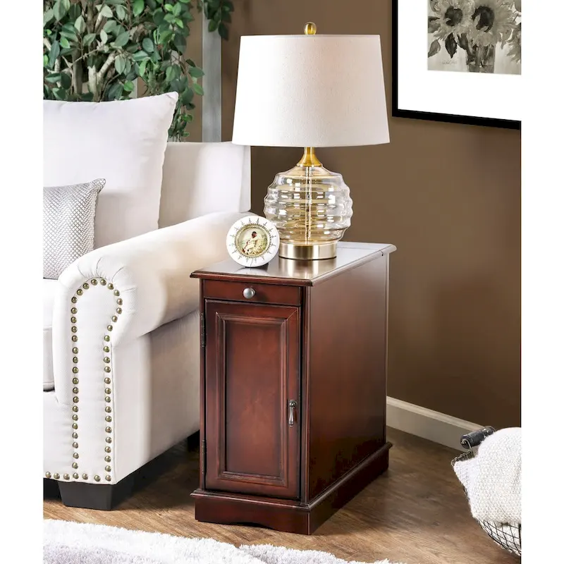 Transitional 12-inch Wood Multi-storage Side Table