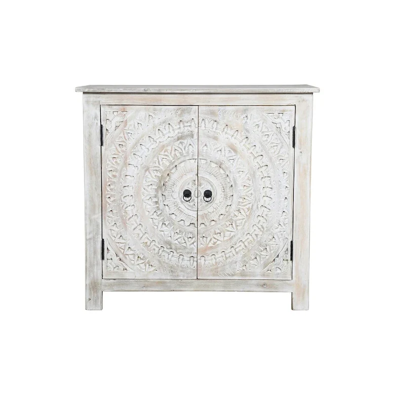 Booker Whitewash Hand Carved 2 Door Accent Cabinet