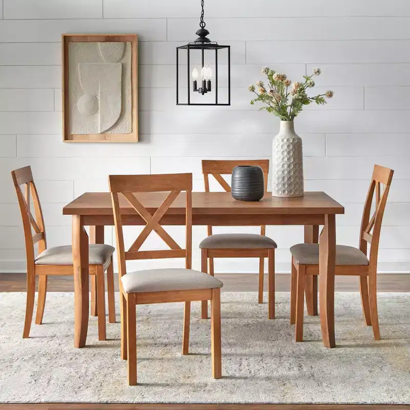 Buylateral Fairmont 5pc Modern Farmhouse Rectangular Dining Set Driftwood/Beige