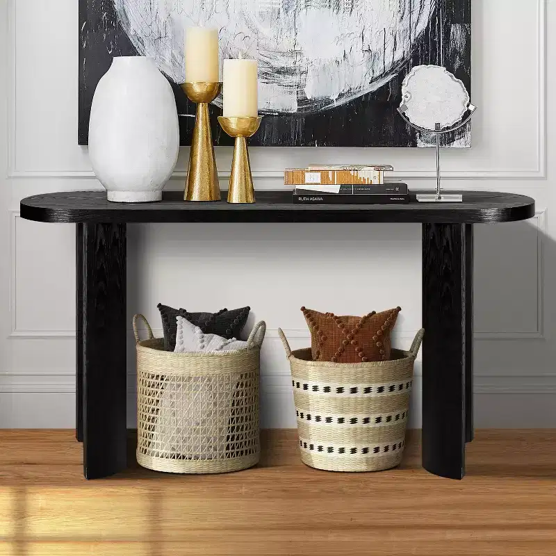 60IN Minimalism Entryway Table with Curved Legs, Long Console Table with Thick Tabletop, Accent Table for Living Room, Hallway