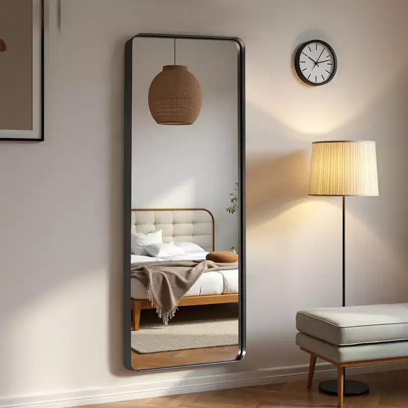 Full Length Mirror Wall-Mounted Mirror with Aluminum Alloy Frame Rounded Corner Full Body Mirror for Bathroom Bedroom Living Room Entryway