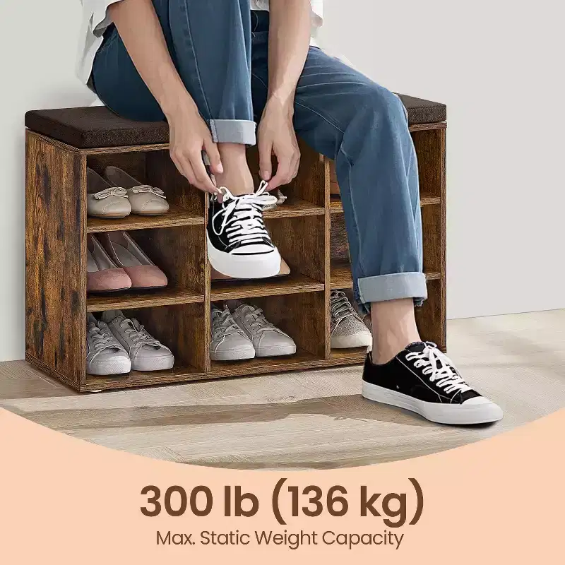 VASAGLE Shoe Bench with Cushion, Storage Bench with Padded Seat