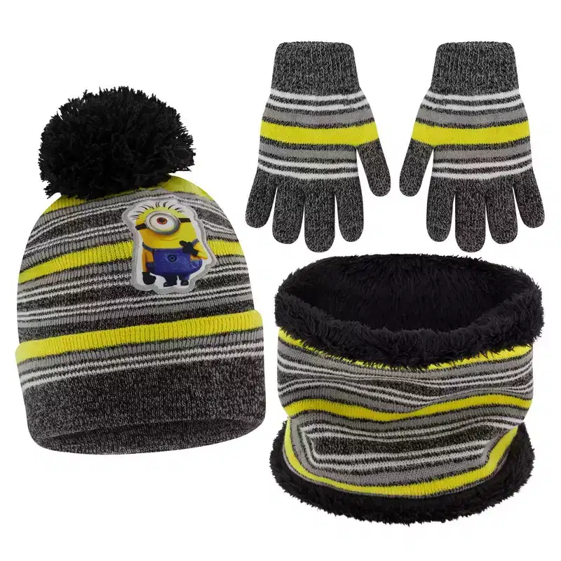 Minions Boy's Winter Hat, Gloves, and Scarf Set, Kids Ages 4-7