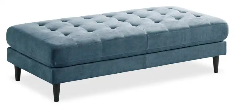 63 Fabric Ottoman with Tufted Cushion - Denim Blue