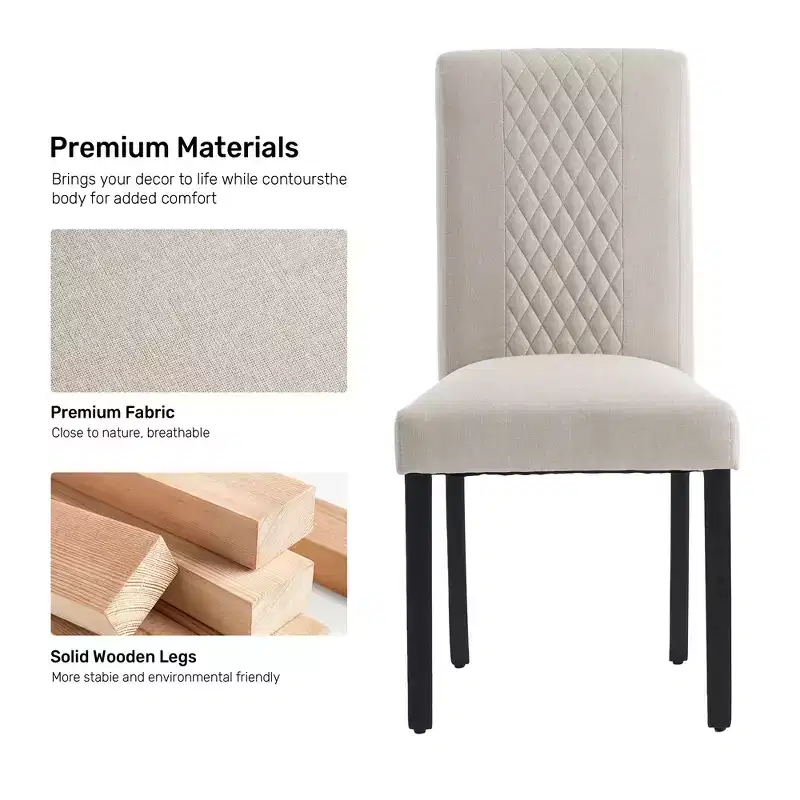 FERPIT Tufted Upholstered Wooden Dining Chairs with Diamond-Pattern (Set of 2)