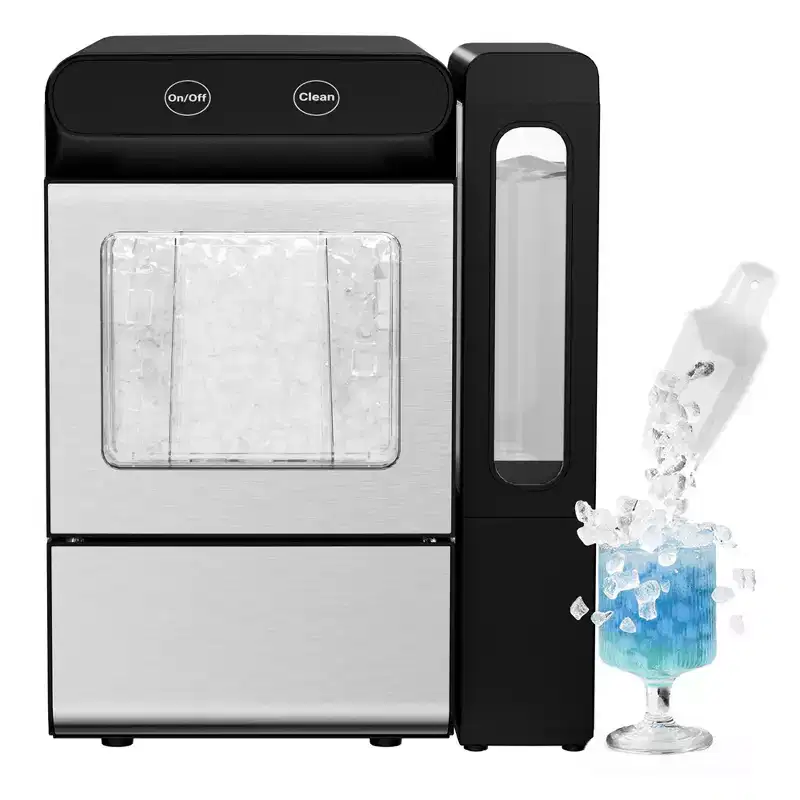 EUHOMY Nugget Ice Maker Countertop, 26.5 Lbs./Day, Smart Panel Control, Self-Cleaning, Compact Ice Machine with Scoop, Silver&Black