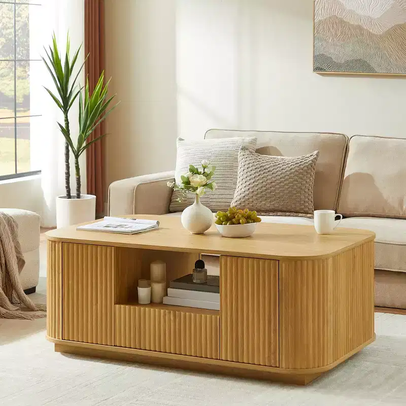 Oval Coffee Table with Drawers and Storage, 46.5 Inch, Curved Design