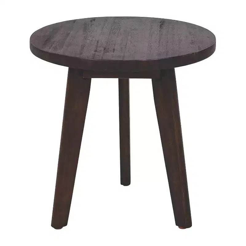 Homy Casa Solid Acacia Wood Round End Table, Small Space Accent Table, Dark Brown