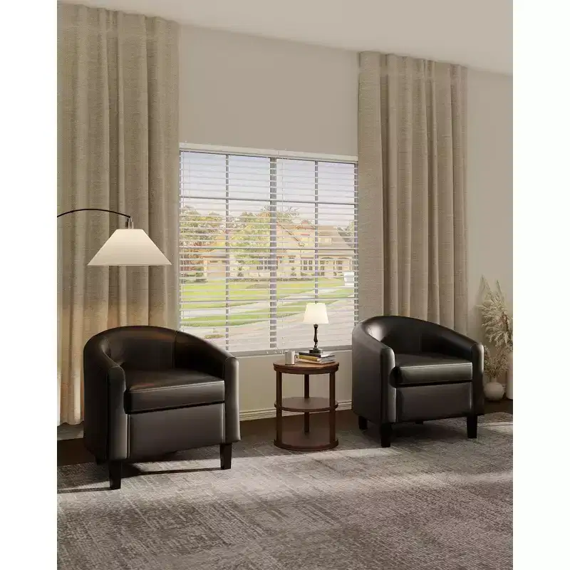 COZONY Faux Leather Accent Chair Set of 2 - Compact Single Seater with Side Pocket, 28W  26D  29H, U-Shaped Backrest, Curved Armrests